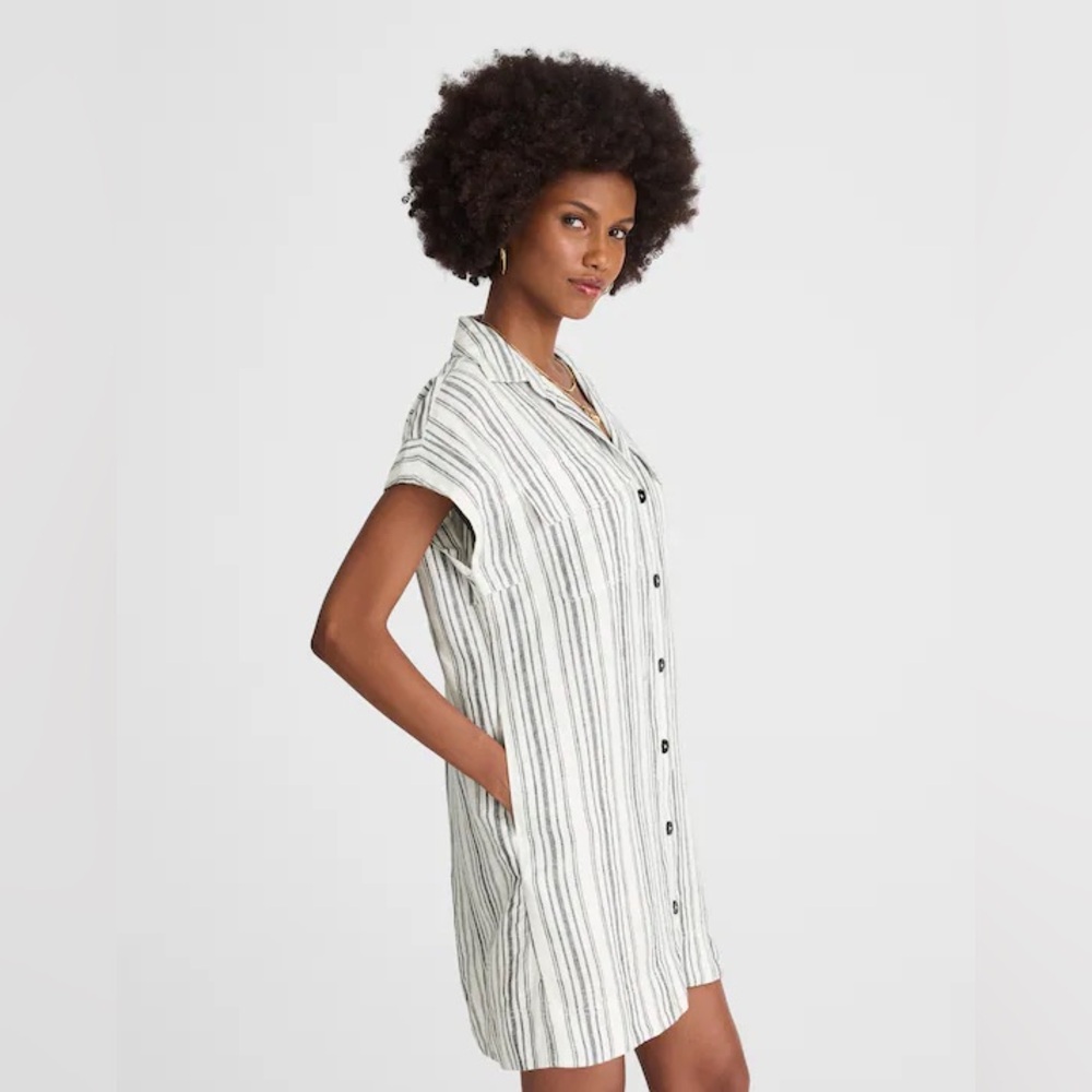 NWT Madewell Utility Short-Sleeve Mini Shirtdress in 100% Linen - Picture 2 of 7